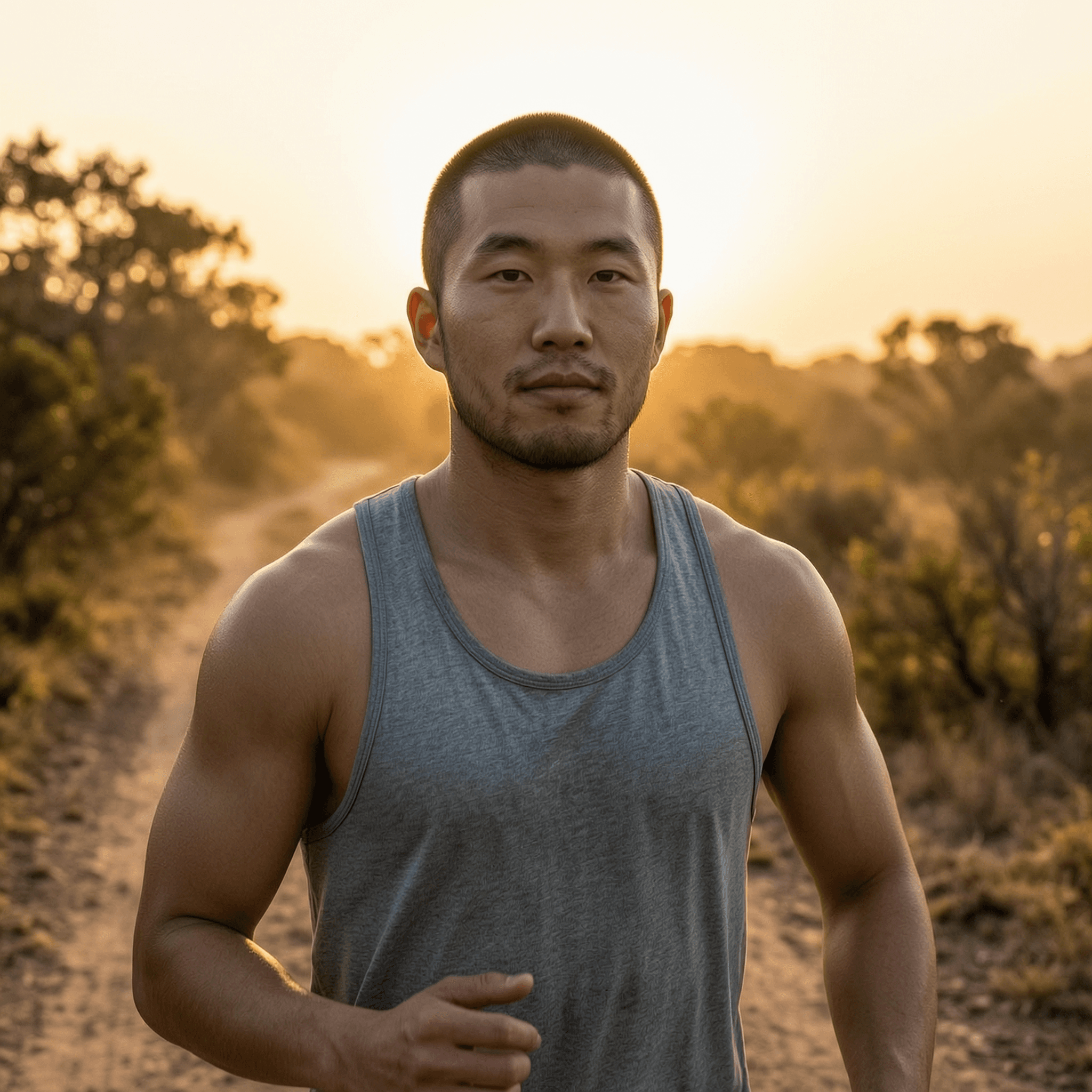 黄昏时分的土路，光斜着打过来