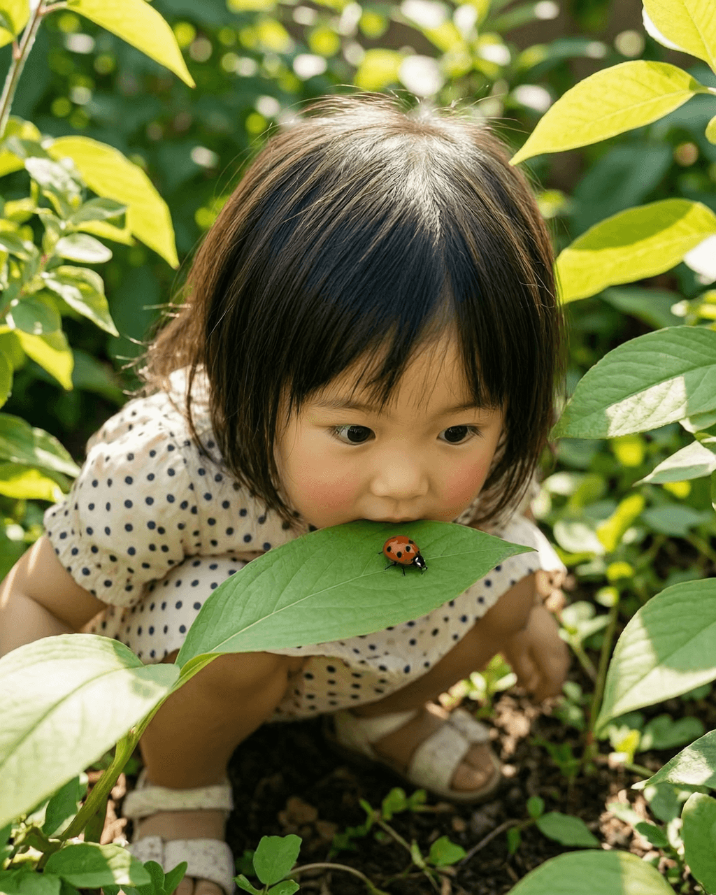 一只小瓢虫停在了叶子上