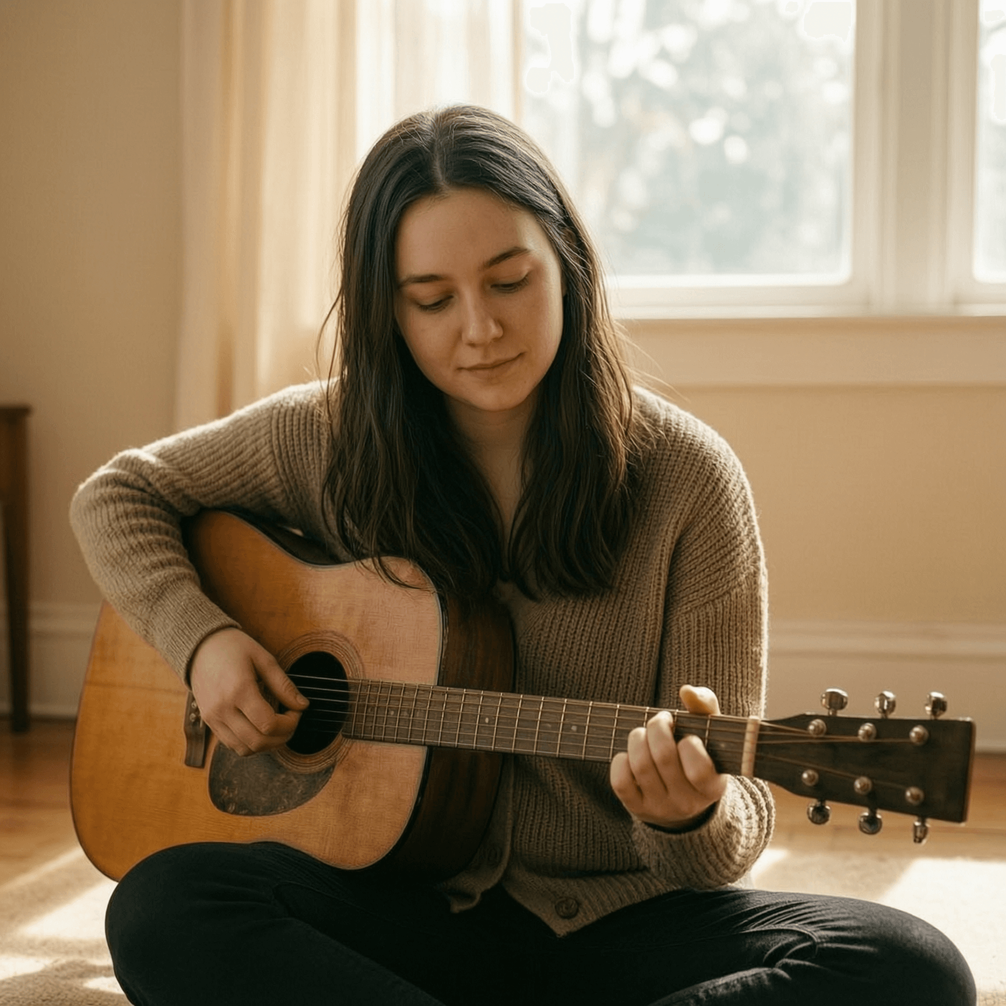 Warm light, old guitar